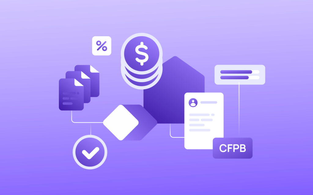 Illustration of purple financial institute building and compliance bill for Dodd-Frank Act Sec. 1071