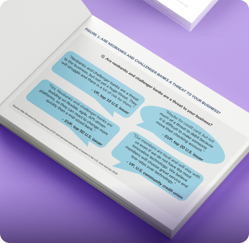 Image shows the screenshot of Aite Whitepaper report with the purple color background. The text on the image reads Are neobanks a threat to traditional banks